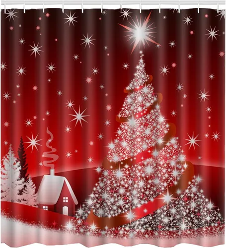 Miniatura 9 de Ochine Juego de cortinas de ducha de Navidad, decoración de Navidad, Papá Noel, muñeco de nieve, reno, invierno, vacaciones, cortina de baño