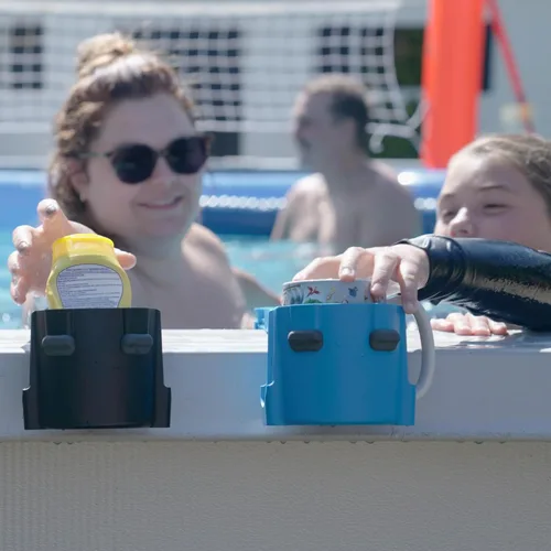 Miniatura 10 de Paquete de 2 portavasos junto a la piscina para piscinas cuadradas sobre el suelo, ajuste ajustable para bordes anchos, agarres de silicona Gris