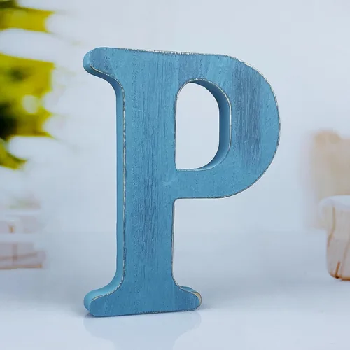 Miniatura 23 de Letras de madera azul rústica de 6 pulgadas, letras de madera sin terminar para decoración de pared, letras azules retro de pie, decoración