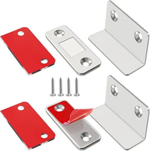 Jiayi Paquete de 2 imanes magnéticos para gabinete, color plateado, ultra fino, en forma de L, imanes de cajones adhesivos para armarios de cocina,