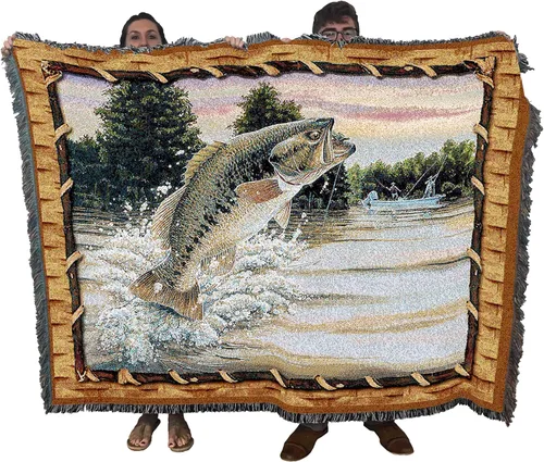 Miniatura 20 de Pure Country Weavers - Manta tejida con flecos, decorativa / tapete, de Antler Lodge, con diseño de osos, vida silvestre, cabaña del lago, regalo