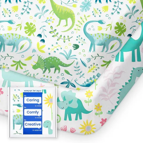 Miniatura 46 de Sábanas de dinosaurio para cuna para niños, sábana bajera ajustable de cuna suave de alta calidad, sábanas de bebé ultra transpirables, sábanas