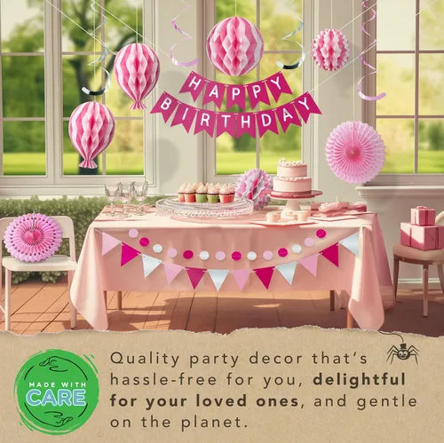 Miniatura 7 de Decoraciones de feliz cumpleaños reutilizables de alta calidad para mujeres y niñas, decoraciones de fiesta rosa, pancarta para múltiples ocasiones