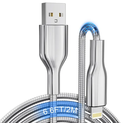 Miniatura 10 de Cable de carga para iPhone de 6 pies con certificación MFi para gatos y perros, cable Lightning trenzado de metal con carga rápida 3A, compatible