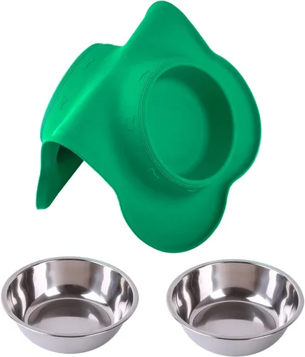Miniatura 7 de Hubulk - Comedero doble con tazones de acero inoxidable y base de silicona antideslizante antiderrames para agua y comida + pala para alimento