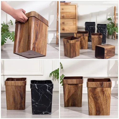 Miniatura 8 de Cabilock Contenedor de basura para adornos, papelera de madera con patrón de mármol, contenedor de basura de plástico, cubo de papel higiénico