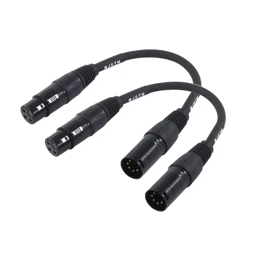 WJSTN Cable de audio XLR hembra de 3 pines a macho XLR de 5 pines, cable adaptador DMX512, 6 pulgadas, paquete de 2