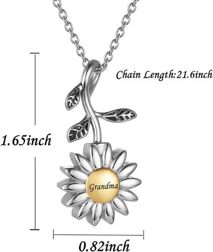 Miniatura 2 de Joyería de cremación de girasol para cenizas para mujeres, recuerdo de acero inoxidable, colgante conmemorativo, collar de urna de cremación