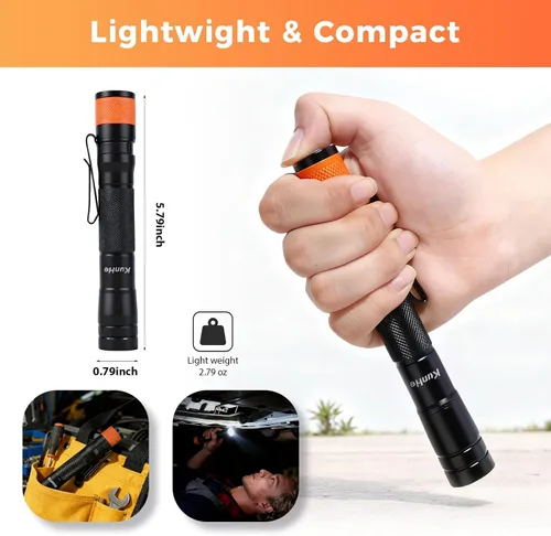 Miniatura 2 de KunHe Linterna LED recargable portátil de 180 lúmenes, paquete de 2 unidades, luz de bolsillo impermeable, modo único, fácil de usar con clip