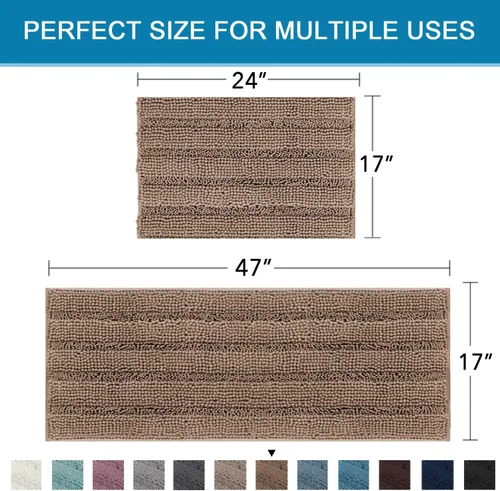 Miniatura 52 de H.VERSAILTEX Alfombras de baño para cuarto de baño, antideslizantes, tapetes de baño extragruesos, de felpilla, a rayas, alfombra de 20" x 32