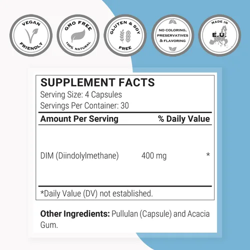Miniatura 4 de Supersmart - Suplemento DIM de 400 mg por día (diindolilmetano) - Equilibrio natural para hombres y mujeres Sin OMG y sin gluten - 120 cápsulas