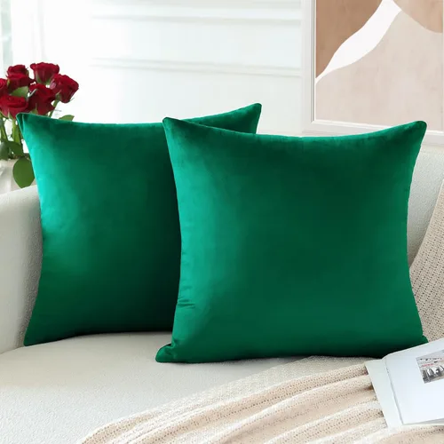 Miniatura 4 de OTOSTAR Paquete de 2 fundas de almohada decorativas de terciopelo suave para decorar de 18 x 18 pulgadas, fundas de cojín cuadradas sólidas, fundas