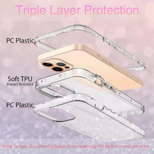 Miniatura 6 de Funda protectora completa con purpurina cristalina para iPhone 13 Pro Max híbrida 3 en 1, resistente a prueba de golpes, para mujeres y niñas