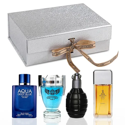Miniatura 17 de A CENTER Set de regalo de colonia para hombre, 4 x 3.4 onzas líquidas, perfume de lujo con caja de presentación premium, regalo perfecto para el día