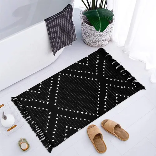 Miniatura 26 de LIVEBOX - Alfombra boho negra de 5 x 7 pies, grande y lavable para sala de estar, alfombra de algodón marroquí para dormitorio, interior y exterior