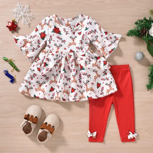 Miniatura 2 de MINIFEIKO Conjunto de 2 camisetas de manga con volantes y pantalones para niña