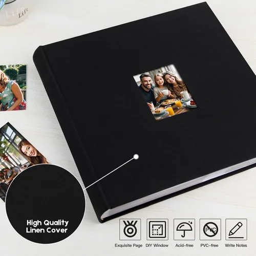 Miniatura 5 de Álbum de fotos 4x6 600 fotos con espacio para escribir, libro de fotos 4 x 6 con cubierta de lino y ventana frontal, álbum de fotos 4x6, álbum