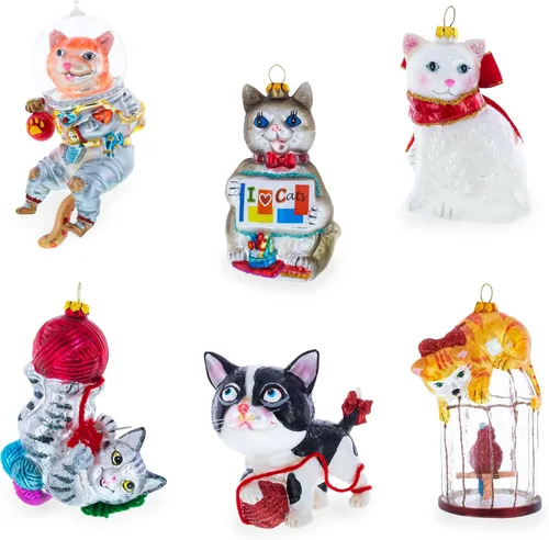 Miniatura 5 de Gato blanco con bufanda roja adorno navideño de cristal