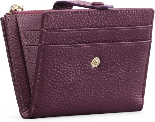 Miniatura 11 de FALAN MULE - Carteras pequeñas para mujer con bloqueo RFID, piel auténtica, cartera plegable delgada con cremallera y monedero para monedas