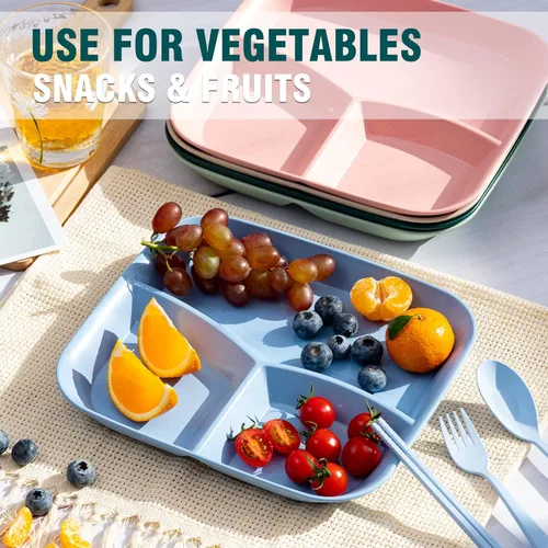 Miniatura 3 de Platos divididos irrompibles de 10 pulgadas, 5 piezas, platos reutilizables de paja de trigo para niños, aptos para microondas y lavavajillas
