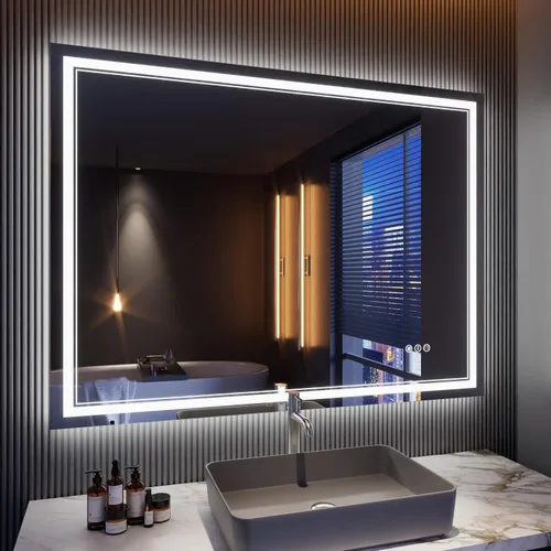 Miniatura 12 de Espejo de baño LED de 72 x 36 pulgadas, retroiluminado y frontal iluminado, espejo de tocador grande iluminado con luces, antiniebla, regulable