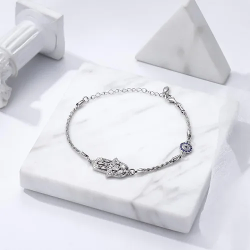 Miniatura 42 de Aniu Joyería de plata de ley 925 Hamsa de Fátima para mujer con circonita cúbica, viene con caja de regalo negra