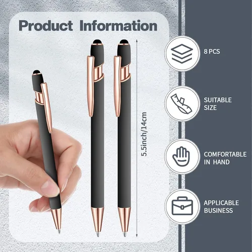 Miniatura 2 de 8 Pieces Ballpoint Pen with Stylus Tip Black Ink 2 in 1 Stylus Metal 1.0 mm Medium Point Smooth Pen Rainbow Colorful Rubberized Ballpoint for Touch