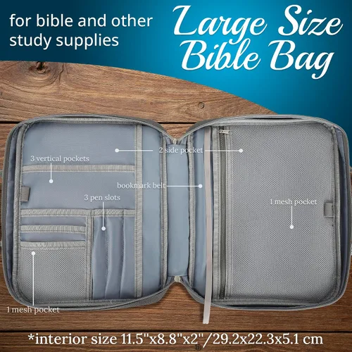 Miniatura 3 de DEHITE Funda para la Biblia para hombres Funda gris para la Biblia para hombres y mujeres tamaño extra grande Bolsa de mano Fit Book 11.2 x 8.4 x
