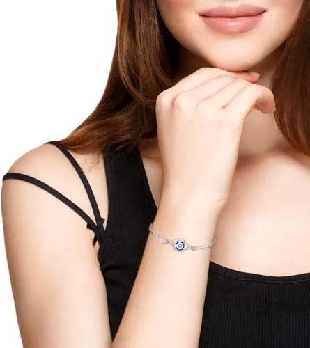 Miniatura 3 de Pulsera contra el mal de ojo para mujer, de plata de ley griega, turca, azul, pulsera ajustable con protección de buena suerte, joyería de oro