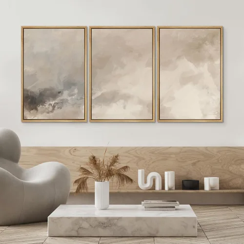 Miniatura 368 de SIGNWIN Lienzo enmarcado para pared, arte con pinceladas de flujo neutro en tonos beige abstractos, ilustraciones, arte moderno, decorativo