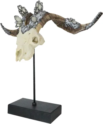 Miniatura 4 de Ebros Gift Gemas de cristal ornamentadas realistas Valais atornilladas de plata con cuello negro, escultura de resina de calavera de Billy Goat