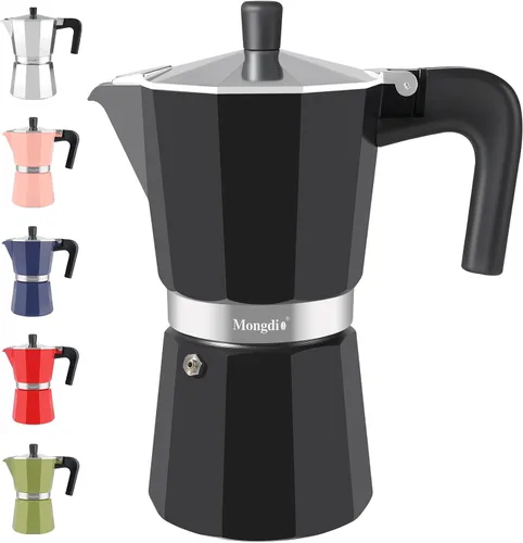 Miniatura 13 de Mongdio - Cafetera de café espresso para estufa Moka, Cafetera Cubana para estufa, Cafetera Mocha Greca Italiana, para 6 tazas de espresso, 10 onzas