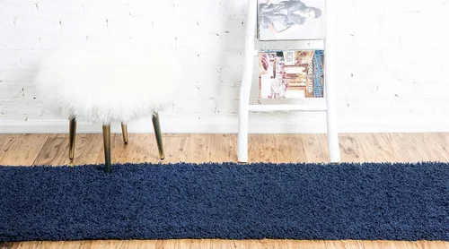 Miniatura 6 de Unique Loom Solid Shag Collection Alfombra de Área (2 pies 2 pulgadas x 6 pies 5 pulgadas Pasillo, Azul Zafiro/Azul Marino)