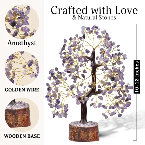 Miniatura 2 de FASHIONZAADI - Árbol de la vida con cristales de amatista - Piedras y cristales - Árbol bonsái - Regalos de buena suerte para mujeres - Accesorios