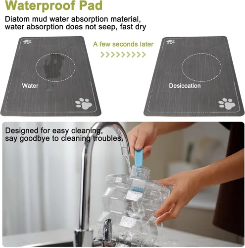 Miniatura 4 de RIZZARI Dispensador de agua grande para perros: 8L de gravedad elevada en negro, dispensador automático de acero inoxidable con cepillo Perla