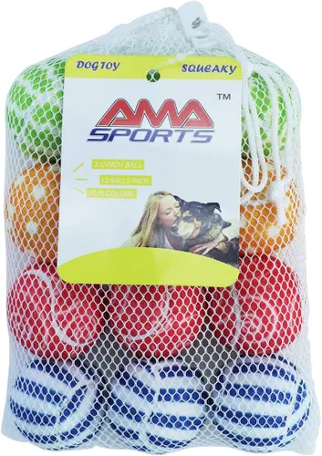 Miniatura 12 de AMA SPORT Pelotas de tenis chirriantes para perros, paquete de 12 pelotas de tenis chirriantes de 2.5 pulgadas para cachorros, juguetes para perros