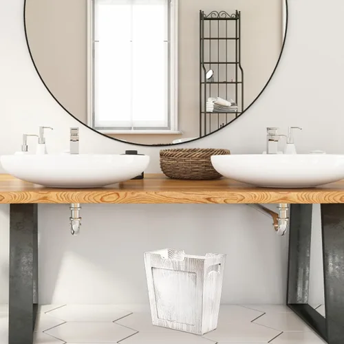 Miniatura 6 de TOPZEA Basurero de madera, papelera de granja con asa, cesta de basura de madera rústica, rectangular, pequeño, decorativo, contenedor de basura
