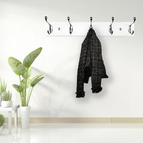 Miniatura 6 de Perchero de pared con 5 ganchos plateados de madera, 17.3’’, Ganchos resistentes para colgar ropa, sombrero, mochila, etc., Gran decoración moderna