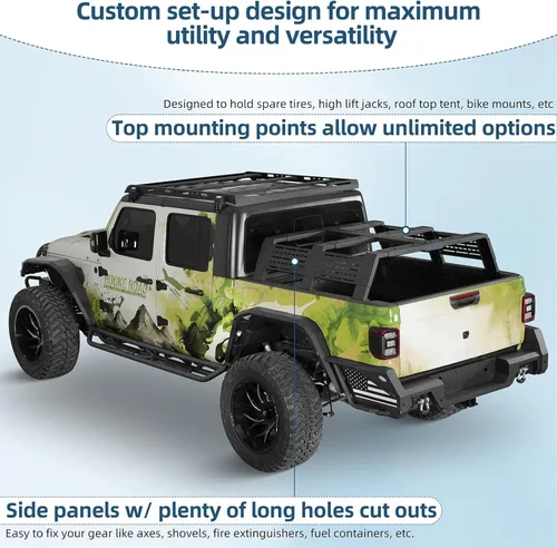 Miniatura 3 de u-Box Estante de cama de camión de 12.3 pulgadas de alto para Toyota Tacoma cama de 5 pies, Jeep Gladiator JT, Ford Ranger, Chevy Chevrolet