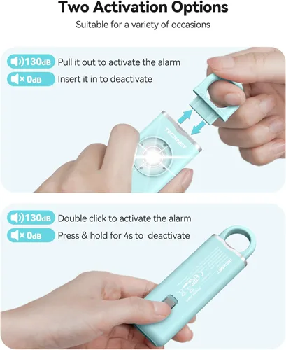 Miniatura 4 de TECKNET Alarma de seguridad personal recargable para mujeres, alarma de llavero de autodefensa de 130 dB con luz estroboscópica SOS, aviso de Azul