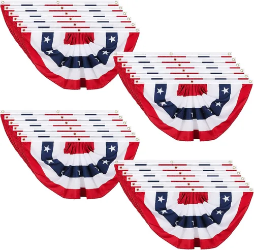 Miniatura 20 de Tatuo Paquete de 6 banderas de abanico plisadas estadounidenses de 1.5 x 3 pies, decoraciones patrióticas del 4 de julio, bandera de Estados Unidos