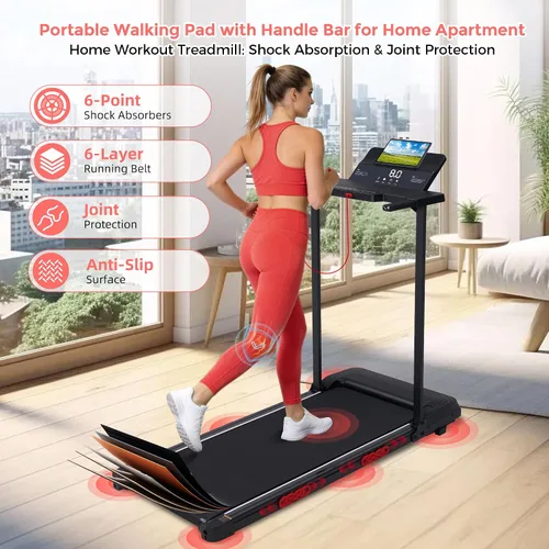 Miniatura 4 de Walking Pad with Handle Bar, 3.5HP Electric Portable Walking Pad Treadmill with Handles, 0.6-10MPH Running Treadmill with Handles for Home Small