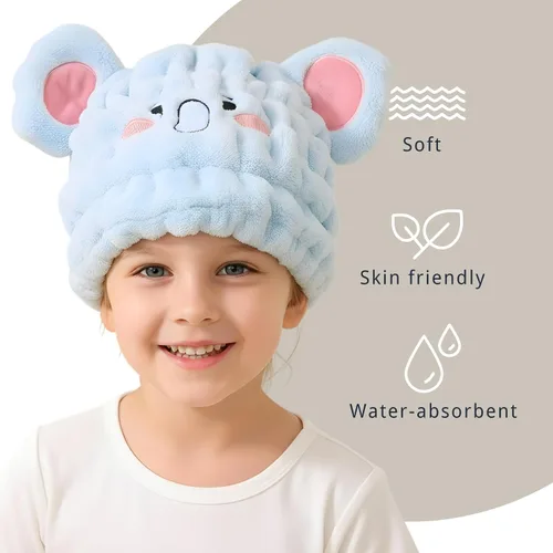 Miniatura 4 de Toalla de microfibra para el pelo para niños, gorro seco de elefante azul, absorbe agua, absorbente y rápido, toalla de secado rápido para niñas