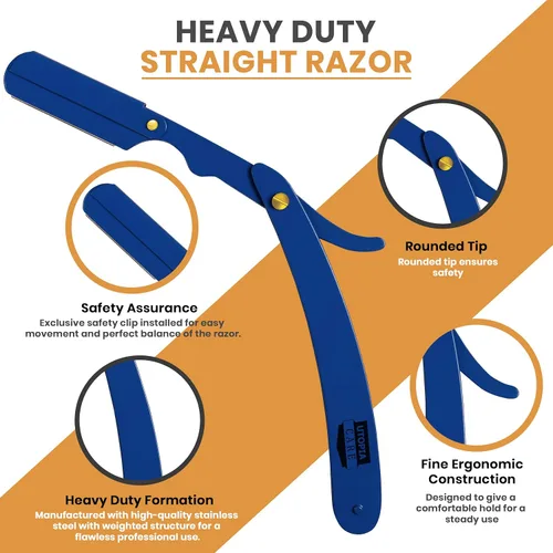 Miniatura 3 de Utopia Care Maquinilla de afeitar recta profesional para hombres, peluquero de borde recto de seguridad con 100 cuchillas, color azul