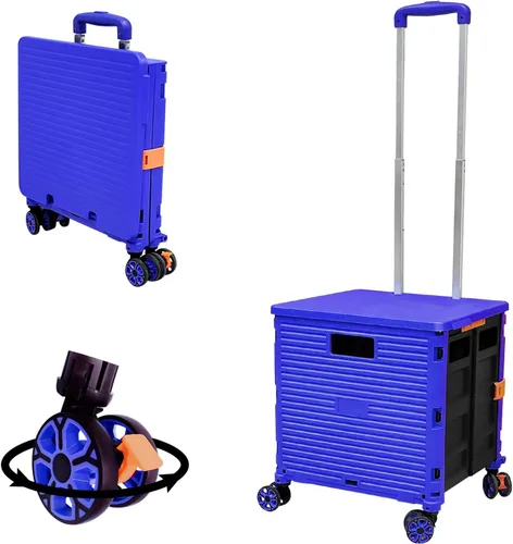 Miniatura 38 de FELICON SELORSS Carro de Utilidad Plegable Carro de Mano Plegable con Mango Telescópico de Plástico Resistente Cesta Plegable de 4 Ruedas Giratorias