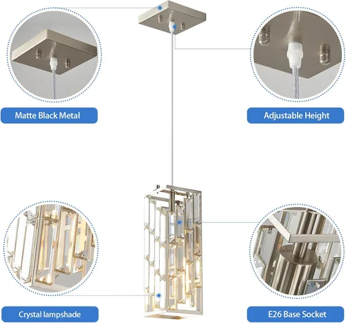 Miniatura 4 de Iluminación colgante de níquel cepillado, lámpara colgante moderna, mini candelabros de cristal, lámpara colgante ajustable para cocina, isla