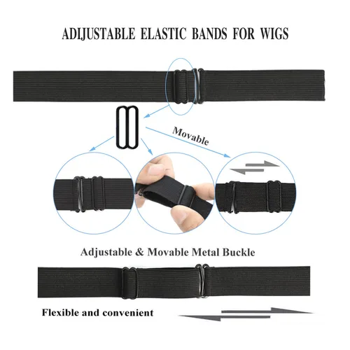 Miniatura 4 de Correas ajustables para pelucas y hacer pelucas, bandas ajustables para peluca (negro, 1 pulgada x 6 piezas)