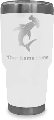 Miniatura 18 de LaserGram Vaso aislado al vacío de 20 onzas, tiburón martillo, grabado personalizado incluido (negro)