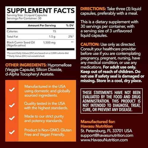 Miniatura 2 de Cápsulas de aceite de semilla negra prensado en frío - Suplemento de 1500 mg de comino negro para la función inmune, apoyo digestivo y salud general