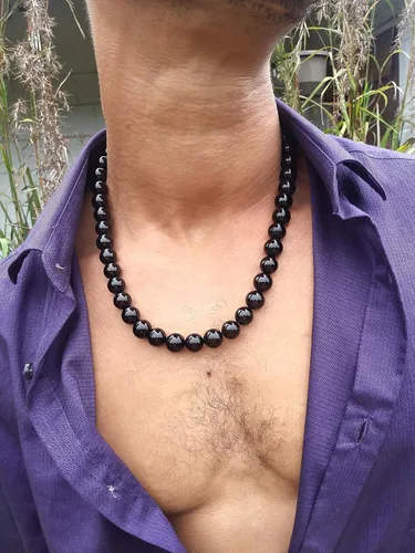 Miniatura 9 de Handmade Black Onyx Crystal Mens Necklace - Grounding Genuine Gemstone Beaded Mala Willpower, Protection, Prosperity Black Choker - Jewelry Gift